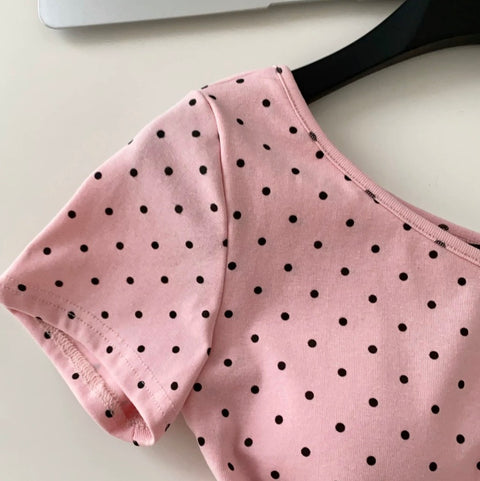 Slant Neckline Polka Dot T-shirt