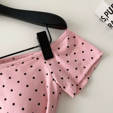 Slant Neckline Polka Dot T-shirt
