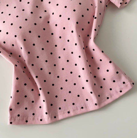 Slant Neckline Polka Dot T-shirt