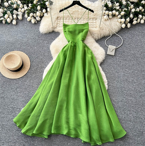 Backless Grass Green Slip Dress