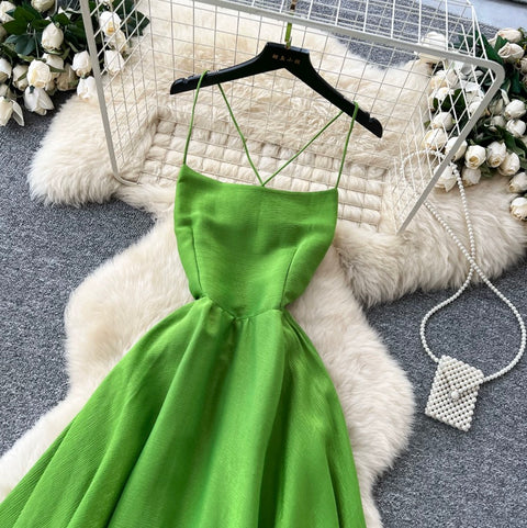 Backless Grass Green Slip Dress