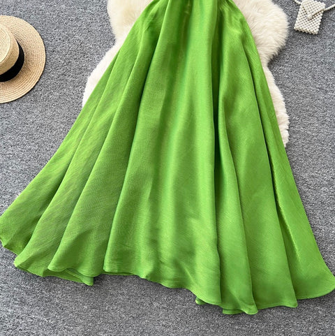 Backless Grass Green Slip Dress