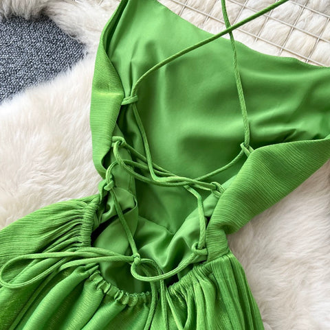Backless Grass Green Slip Dress