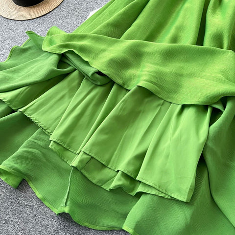 Backless Grass Green Slip Dress