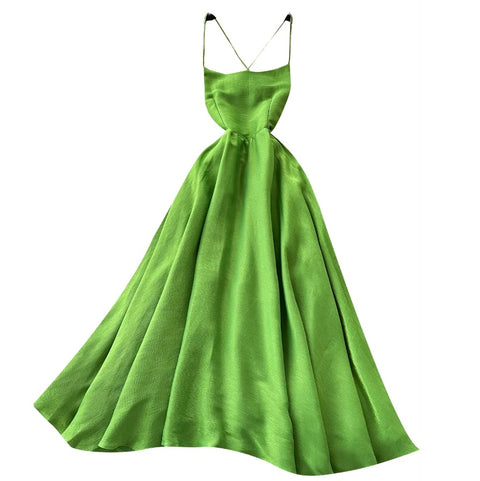 Backless Grass Green Slip Dress