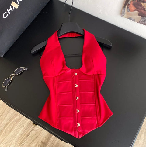 Deep V-neck Halter Vest