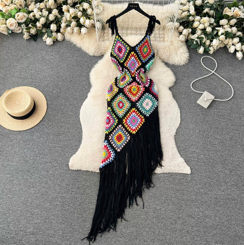 Bohemian Style Hollowed Pattern Slip Dress