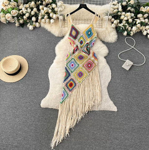 Bohemian Style Hollowed Pattern Slip Dress