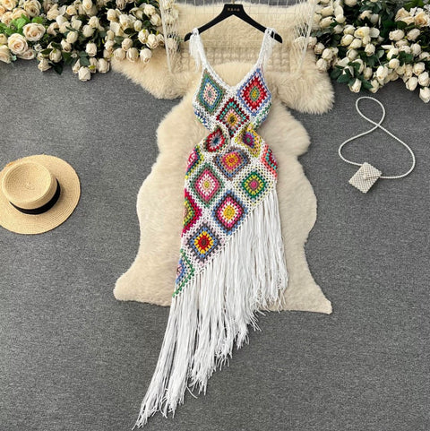 Bohemian Style Hollowed Pattern Slip Dress
