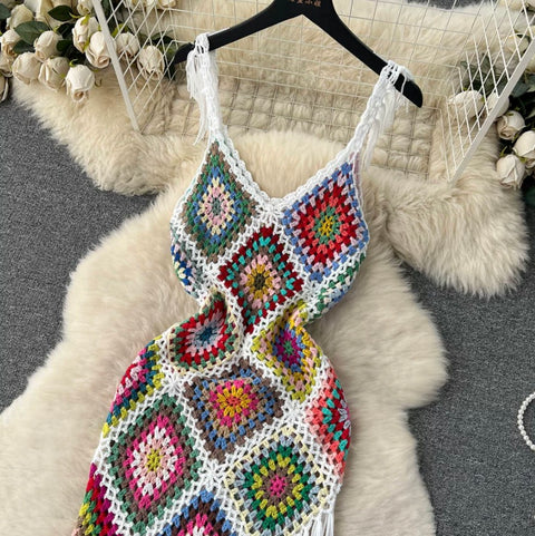 Bohemian Style Hollowed Pattern Slip Dress