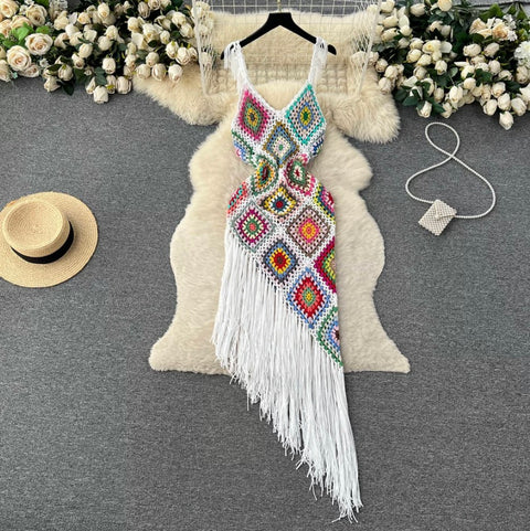 Bohemian Style Hollowed Pattern Slip Dress