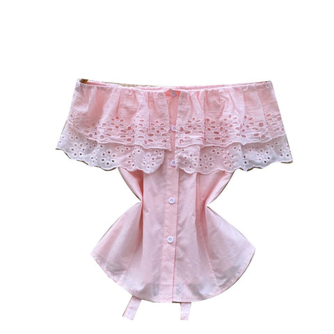 Off-shoulder Hollowed Lace Shirt