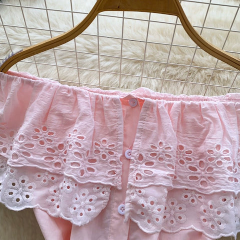 Off-shoulder Hollowed Lace Shirt
