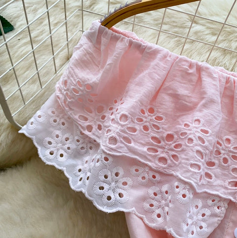 Off-shoulder Hollowed Lace Shirt