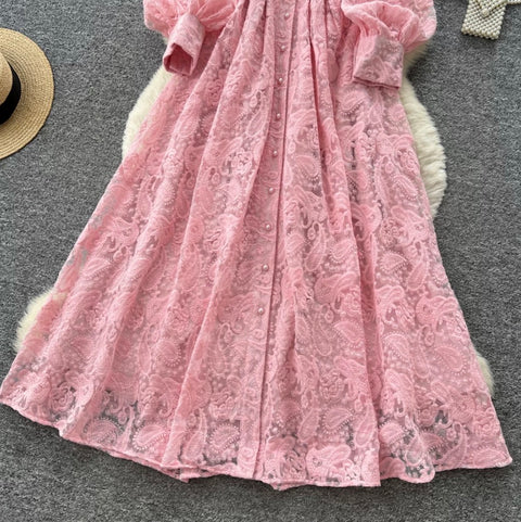 Stand Collar Embroidered Lace Dress