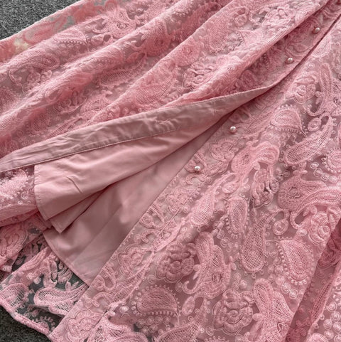 Stand Collar Embroidered Lace Dress