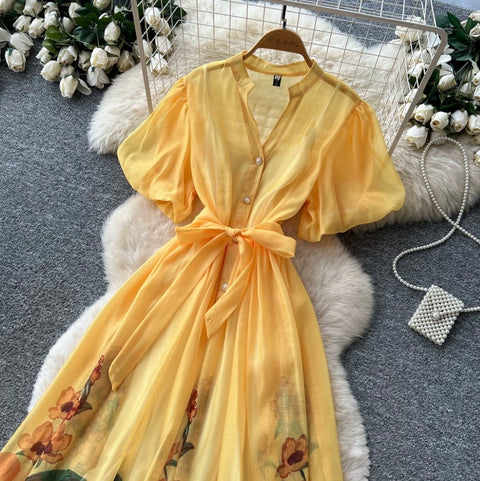 V-neck Floral Print Maxi Dress