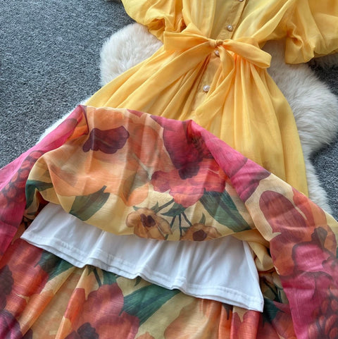 V-neck Floral Print Maxi Dress