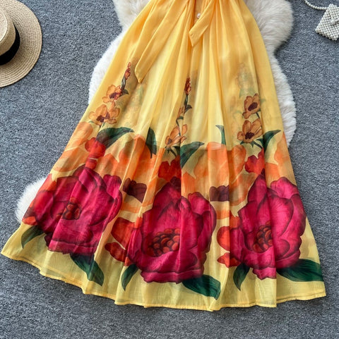 V-neck Floral Print Maxi Dress
