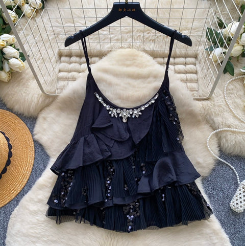 Sequined Layered Mesh Camisole
