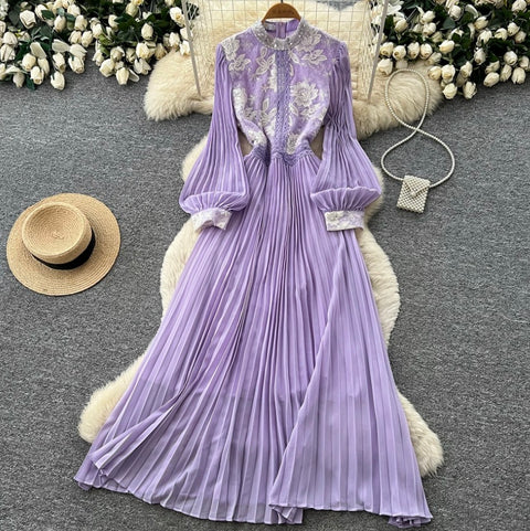 Premium Stand Collar Lace Dress