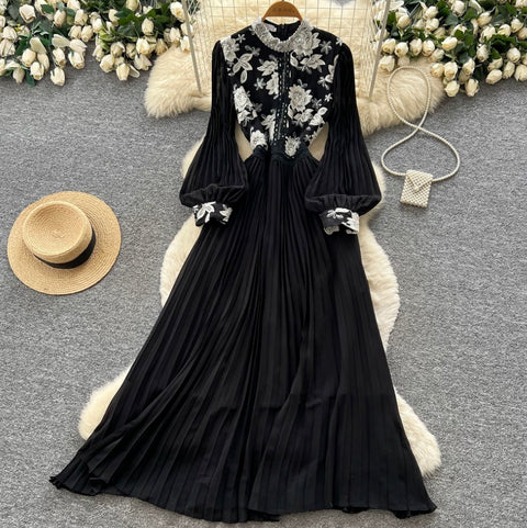 Premium Stand Collar Lace Dress