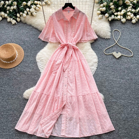 Doll Collar Hollowed Shirt Dress