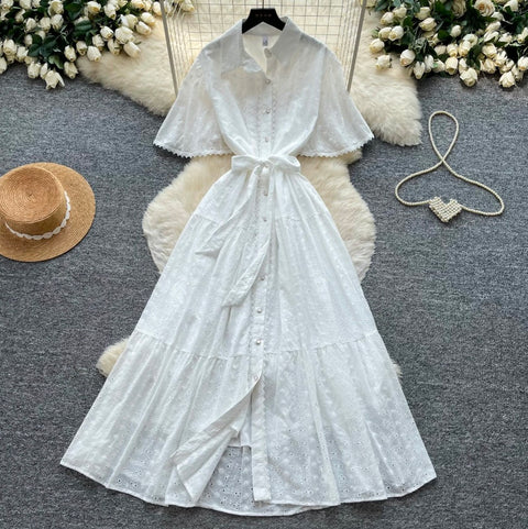Doll Collar Hollowed Shirt Dress