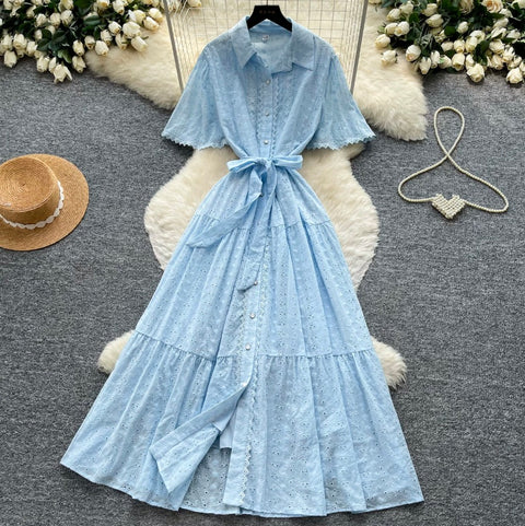 Doll Collar Hollowed Shirt Dress