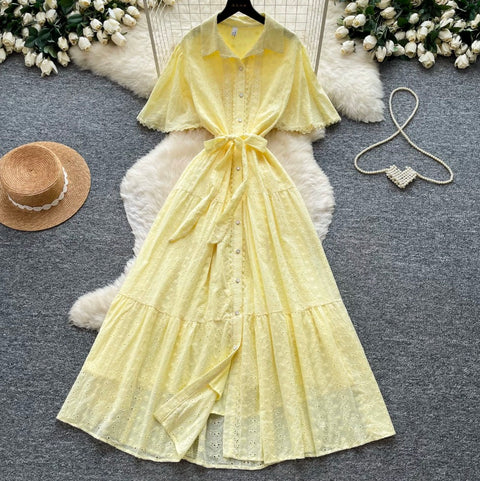 Doll Collar Hollowed Shirt Dress