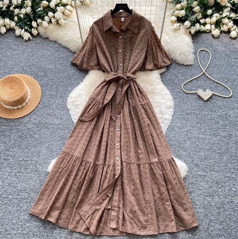 Doll Collar Hollowed Shirt Dress