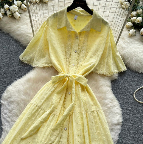 Doll Collar Hollowed Shirt Dress