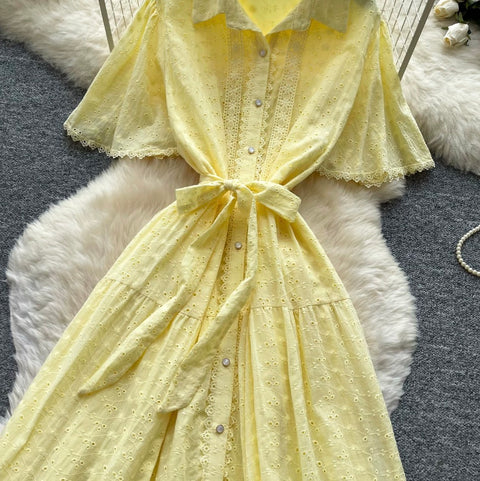 Doll Collar Hollowed Shirt Dress
