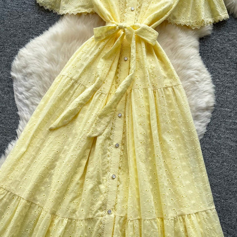 Doll Collar Hollowed Shirt Dress