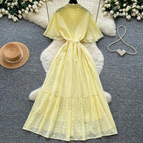 Doll Collar Hollowed Shirt Dress