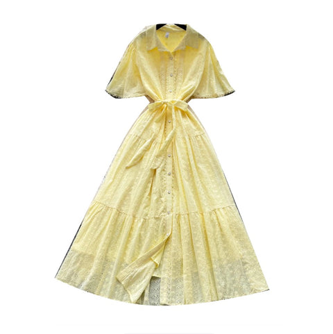 Doll Collar Hollowed Shirt Dress