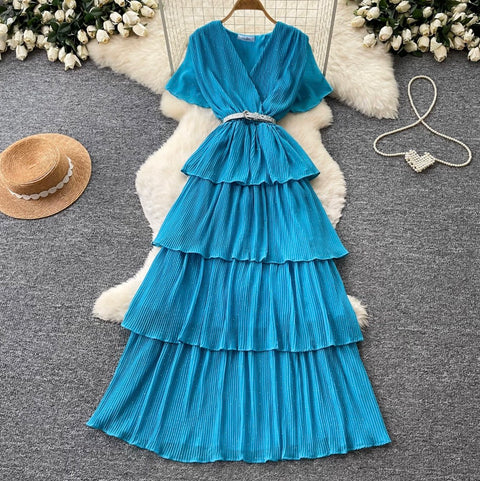 Elegant V-neck Beaded Layer Dress