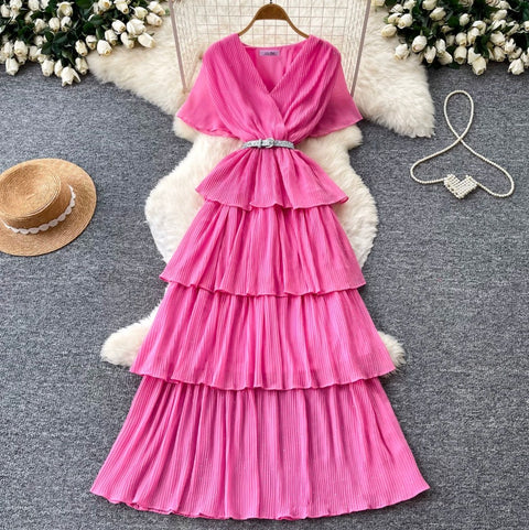 Elegant V-neck Beaded Layer Dress