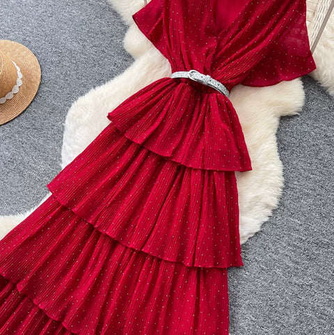 Elegant V-neck Beaded Layer Dress