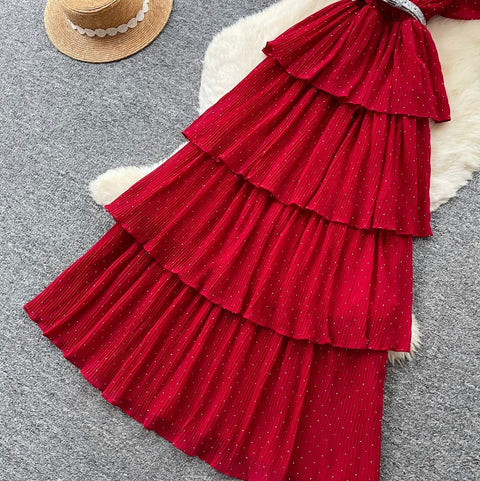 Elegant V-neck Beaded Layer Dress