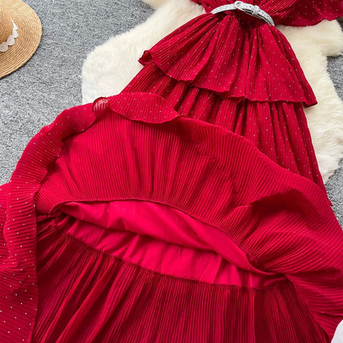 Elegant V-neck Beaded Layer Dress