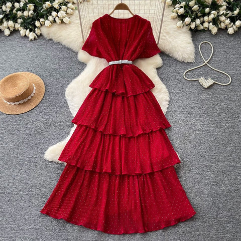 Elegant V-neck Beaded Layer Dress