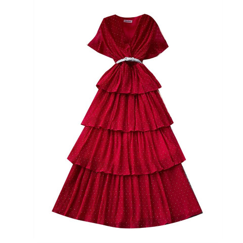 Elegant V-neck Beaded Layer Dress