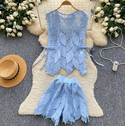 Hollowed Vest & Shorts Casual 2Pcs