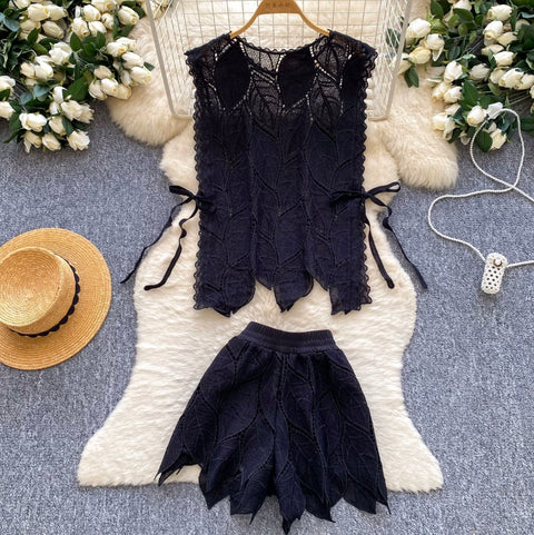 Hollowed Vest & Shorts Casual 2Pcs