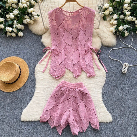 Hollowed Vest & Shorts Casual 2Pcs