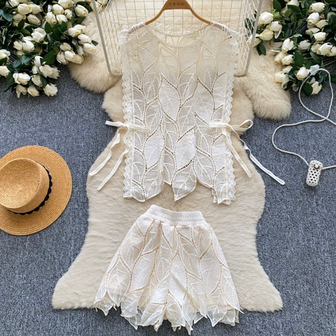 Hollowed Vest & Shorts Casual 2Pcs