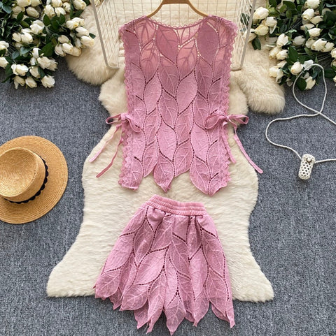 Hollowed Vest & Shorts Casual 2Pcs