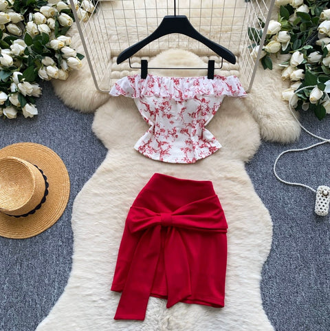 Floral Top & Knotted Skirt 2Pcs