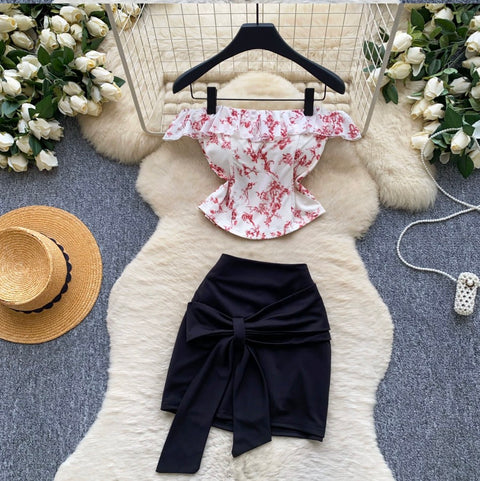 Floral Top & Knotted Skirt 2Pcs
